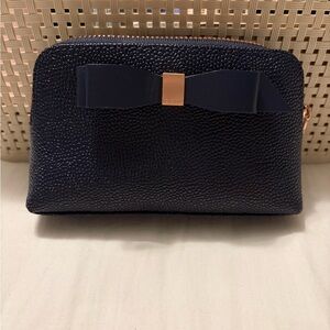 Ted Baker London Navy Textured leather Mini Cosmetic Bag with Rose Gold Detail